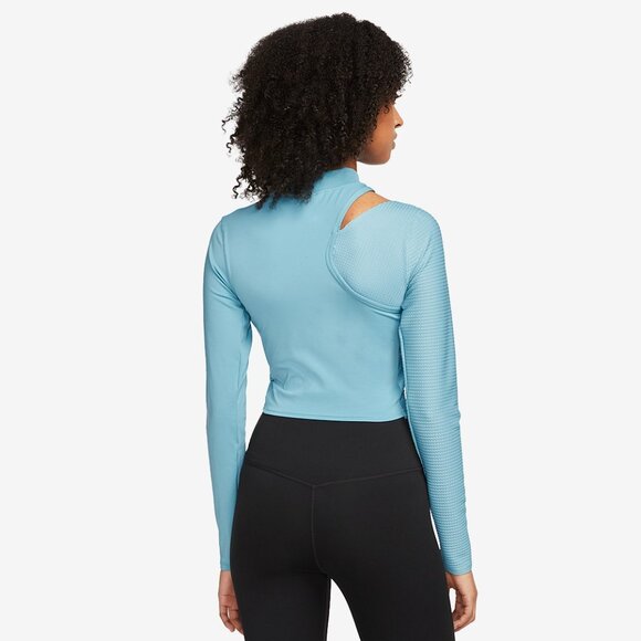 Nike Women's Top Long Sleeve Blue/Cerulean Mock Neck Lux Sporty Stretchy Size L - Picture 3 of 12